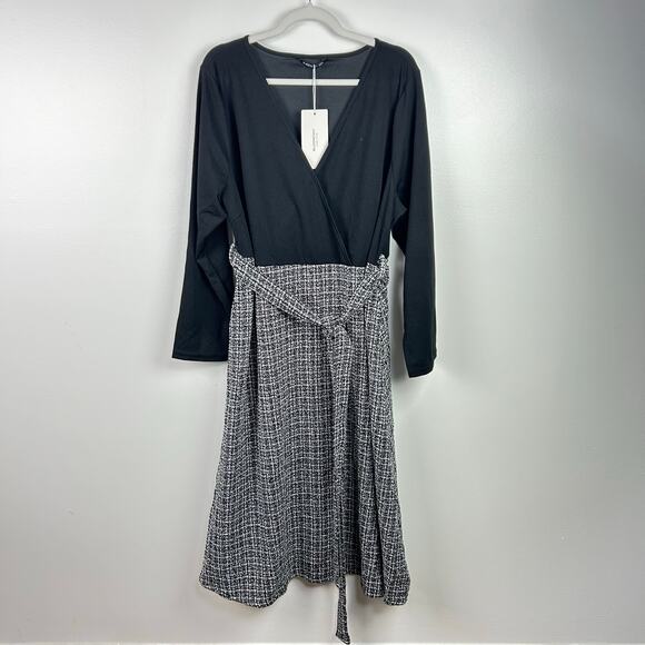 NEW BloomChic Black White Tweed Modest Midi Dress Women’s Plus Size 18/20 - Picture 1 of 8